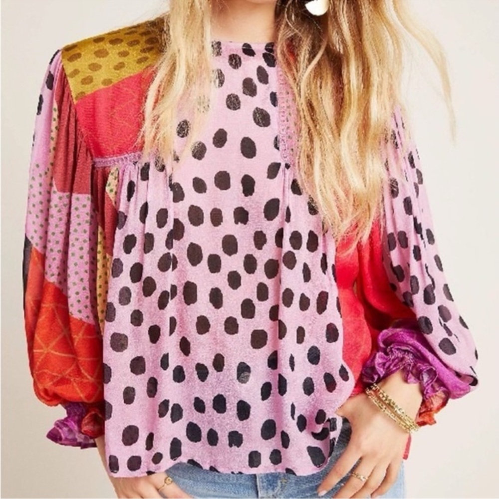 New Anthropologie Bl^nk London - Miranda Peasant Multi-Print Blouse XS